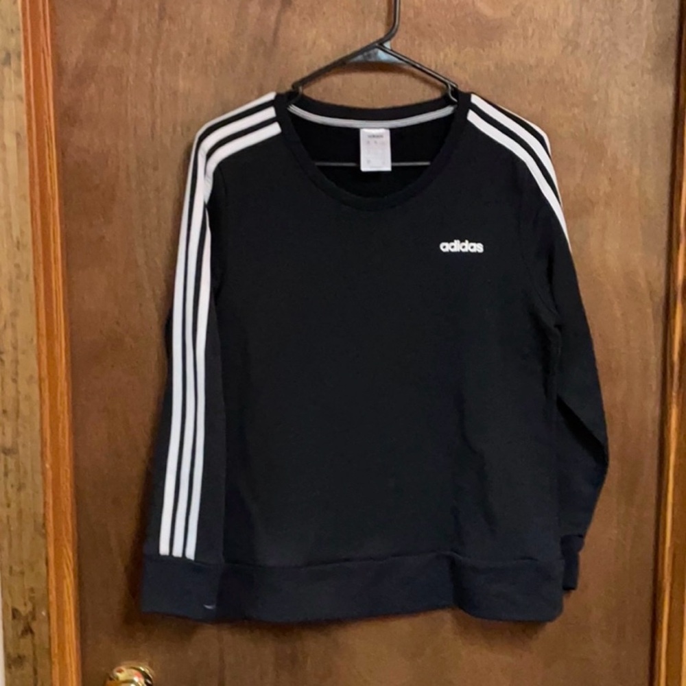 Adidas Crewneck Sweatshirt Medium Black White Striped Loose‎ Fit Comfy Logo